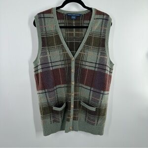 Vintage Ralph Lauren Sport Green Brown Plaid Wool Cashmere Blend Sweater Vest